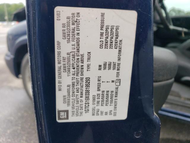 1GTCS19X038195293 - 2003 GMC SONOMA BLUE photo 12