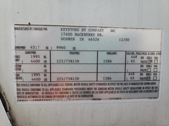 4YDT2752411021422 - 2001 KEYSTONE SPRINTER WHITE photo 10