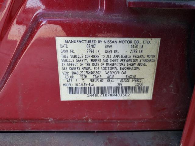 1N4BL21E78N403502 - 2008 NISSAN ALTIMA 3.5SE BURGUNDY photo 12