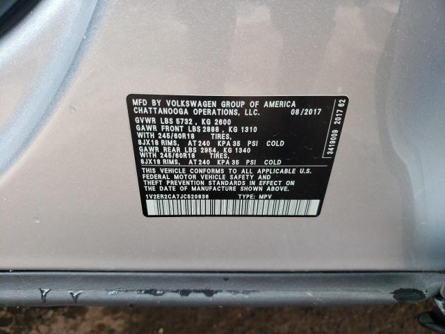 1V2ER2CA7JC520836 - 2018 VOLKSWAGEN ATLAS SEL SILVER photo 12