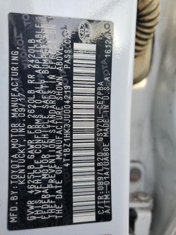 4T1BZ1HK3JU004219 - 2018 TOYOTA CAMRY XSE WHITE photo 12