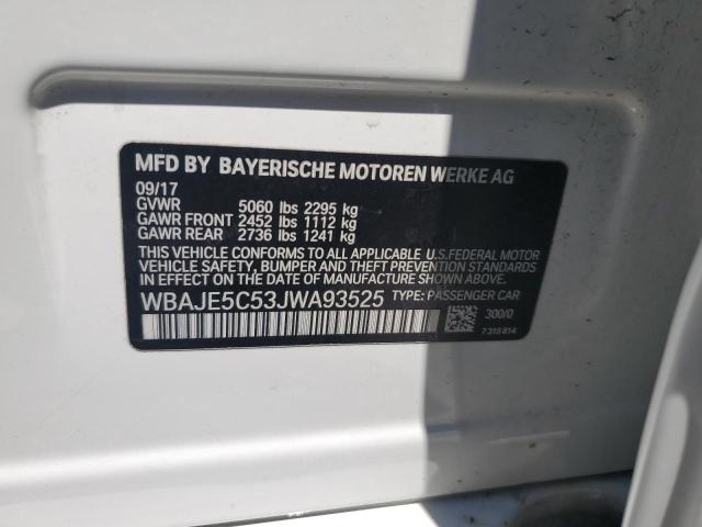 WBAJE5C53JWA93525 - 2018 BMW 540 I WHITE photo 12