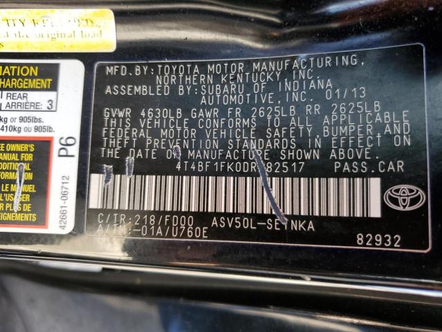 4T4BF1FK0DR282517 - 2013 TOYOTA CAMRY SE/X L BLACK photo 13