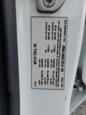 5YJ3E1EB9KF199682 - 2019 TESLA MODEL 3 Белый фото 12
