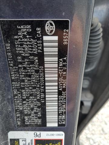 4T1BF1FK1CU636750 - 2012 TOYOTA CAMRY BASE GRAY photo 12