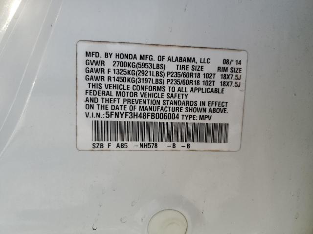 5FNYF3H48FB006004 - 2015 HONDA PILOT EX WHITE photo 13