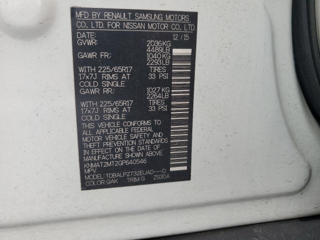 KNMAT2MT2GP640546 - 2016 NISSAN ROGUE S თეთრი ფოტო 13