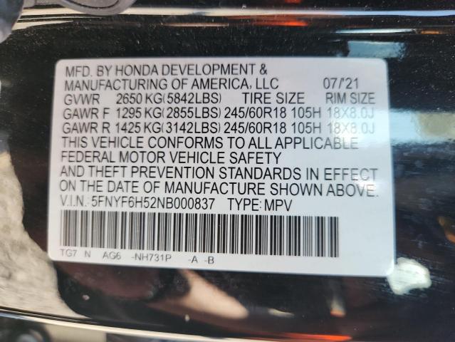 5FNYF6H52NB000837 - 2022 HONDA PILOT EXL 黑色 照片 14