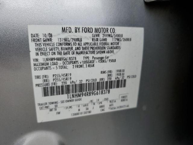 1LNHM94R89G618378 - 2009 LINCOLN MKS SILVER photo 12