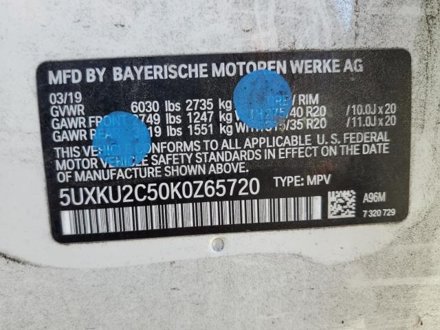 5UXKU2C50K0Z65720 - 2019 BMW X6 XDRIVE35I WHITE photo 12
