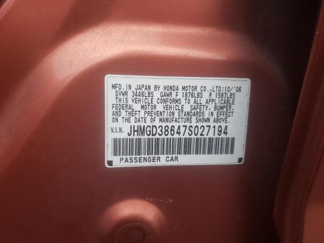 JHMGD38647S027194 - 2007 HONDA FIT S 橙色 照片 13