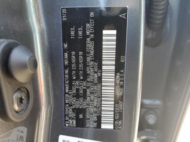 5TDGZRBH8LS009980 - 2020 TOYOTA HIGHLANDER XLE GRAY photo 13