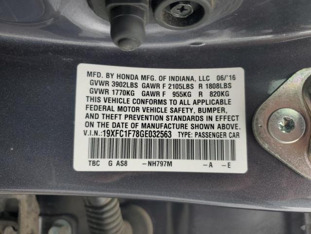 19XFC1F78GE032563 - 2016 HONDA CIVIC EXL 灰色 照片 12