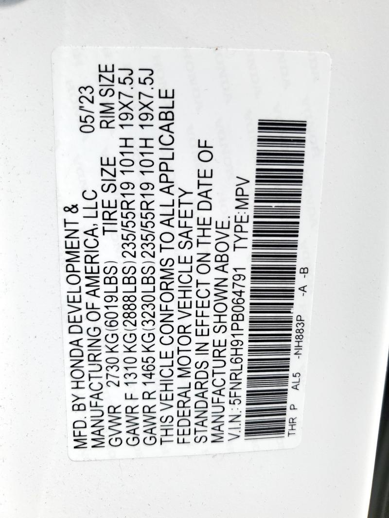 5FNRL6H91PB064791 - 2023 HONDA ODYSSEY ELITE თეთრი ფოტო 14