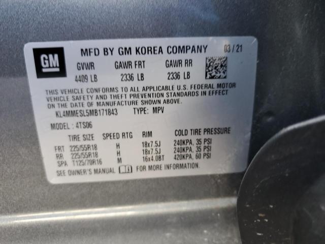 KL4MMESL5MB171843 - 2021 BUICK ENCORE GX SELECT GRAY photo 10