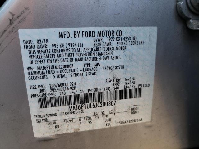 MAJ6P1UL6JC200807 - 2018 FORD ECOSPORT SE Srebrny zdjęcie 10