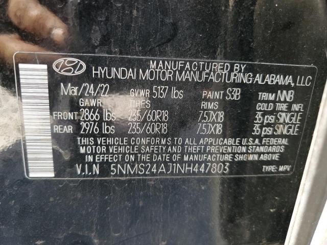 5NMS24AJ1NH447803 - 2022 HYUNDAI SANTA FE SEL GRAY photo 14