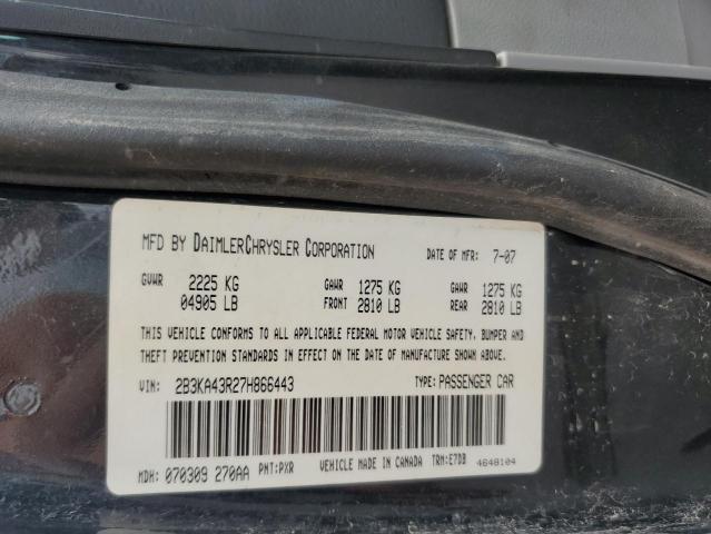 2B3KA43R27H866443 - 2007 DODGE CHARGER SE BLACK photo 12