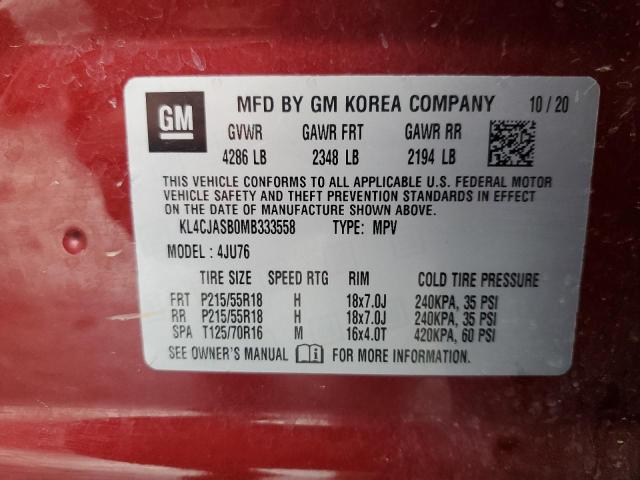 KL4CJASB0MB333558 - 2021 BUICK ENCORE PREFERRED Қызыл фото 13