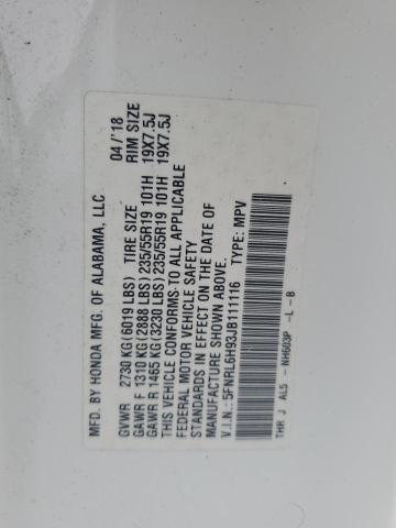 5FNRL6H93JB111116 - 2018 HONDA ODYSSEY ELITE أبيض صورة 13