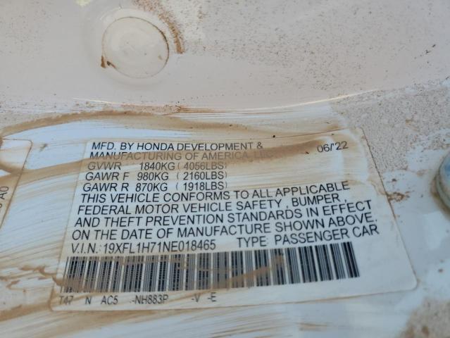19XFL1H71NE018465 - 2022 HONDA CIVIC EXL WHITE photo 13