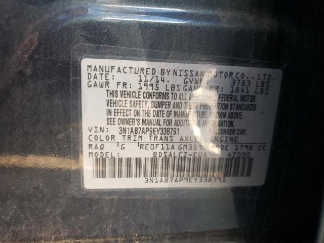 3N1AB7AP9EY338791 - 2014 NISSAN SENTRA S GRAY photo 10