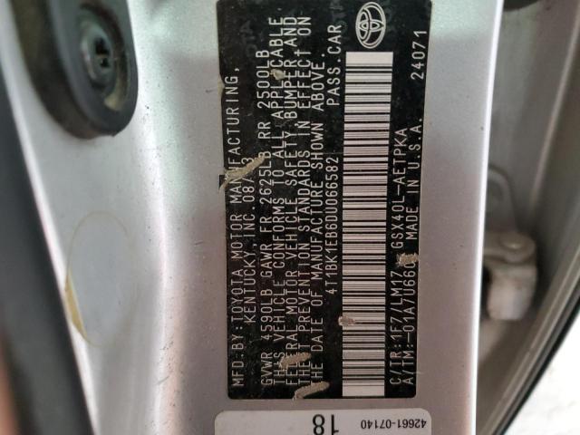 4T1BK1EB6DU066582 - 2013 TOYOTA AVALON BASE 银色 照片 12