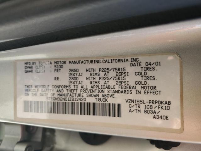 5TEGN92N01Z813420 - 2001 TOYOTA TACOMA DOUBLE CAB PRERUNNER SILVER photo 12