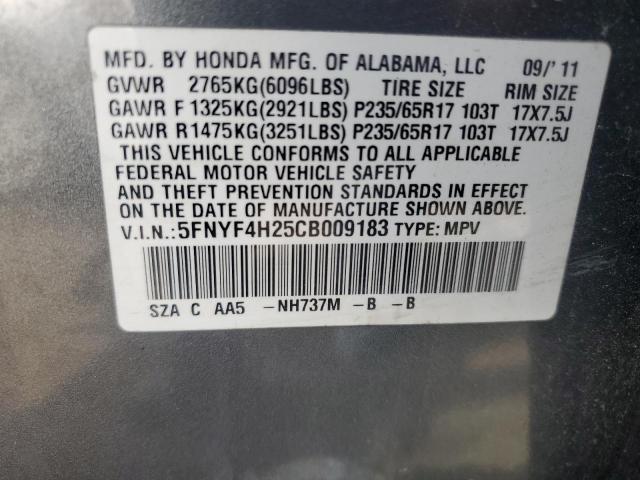 5FNYF4H25CB009183 - 2012 HONDA PILOT LX GRAY photo 14