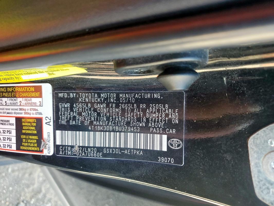 4T1BK3DB1BU379453 - 2011 TOYOTA AVALON BASE BLACK photo 13