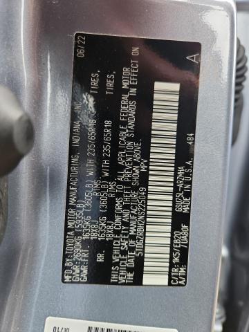 5TDGZRBH2NS225049 - 2022 TOYOTA HIGHLANDER XLE Синій фото 12