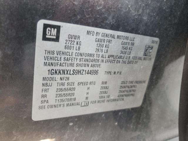 1GKKNXLS9HZ144996 - 2017 GMC ACADIA DENALI GRAY photo 10