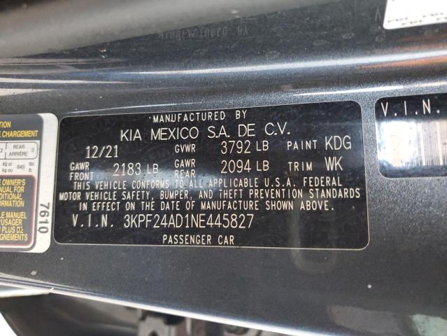 3KPF24AD1NE445827 - 2022 KIA FORTE FE 灰色 照片 13