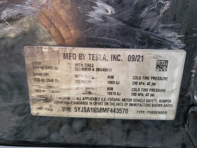 5YJSA1E58MF443570 - 2021 TESLA MODEL S Այրված լուսանկար 10