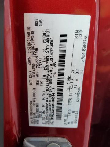 1FMCU9HD9KUB44117 - 2019 FORD ESCAPE SEL RED photo 13