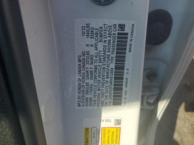 2HGFE2F54RH512994 - 2024 HONDA CIVIC SPORT WHITE photo 12