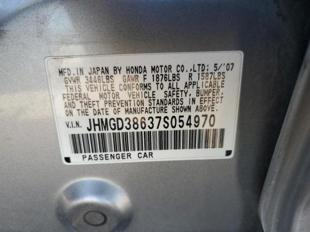 JHMGD38637S054970 - 2007 HONDA FIT S SILVER photo 12