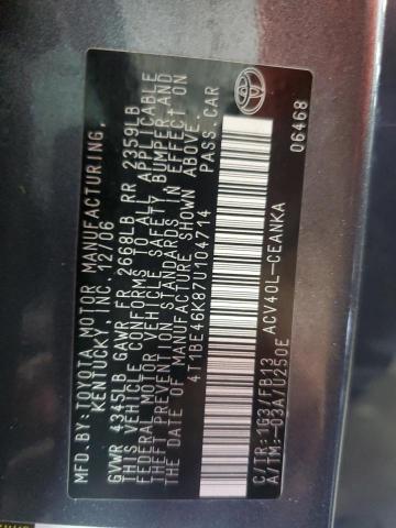 4T1BE46K87U104714 - 2007 TOYOTA CAMRY CE 灰色 照片 12