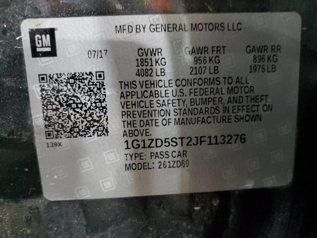 1G1ZD5ST2JF113276 - 2018 CHEVROLET MALIBU LT Gris foto 12