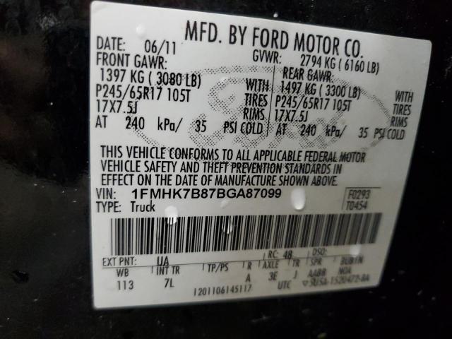 1FMHK7B87BGA87099 - 2011 FORD EXPLORER BLACK photo 13