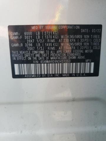 4S4WMARD9N3427253 - 2022 SUBARU ASCENT TOURING WHITE photo 13