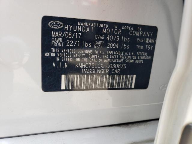 KMHC75LCXHU030876 - 2017 HYUNDAI IONIQ SEL WHITE photo 12