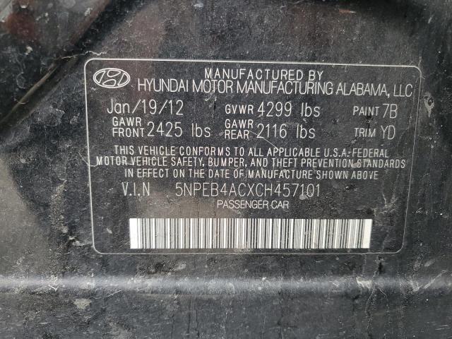 5NPEB4ACXCH457101 - 2012 HYUNDAI SONATA GLS BLACK photo 13