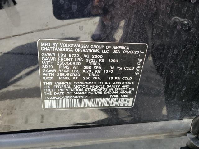 1V2JR2CA3RC508757 - 2024 VOLKSWAGEN ATLAS SE Чорний фото 13