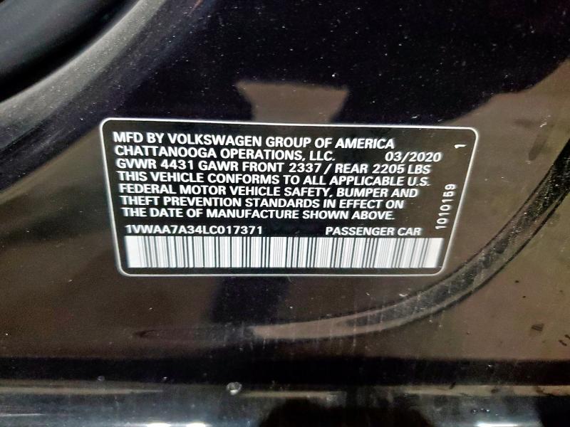 1VWAA7A34LC017371 - 2020 VOLKSWAGEN PASSAT S BLACK photo 12