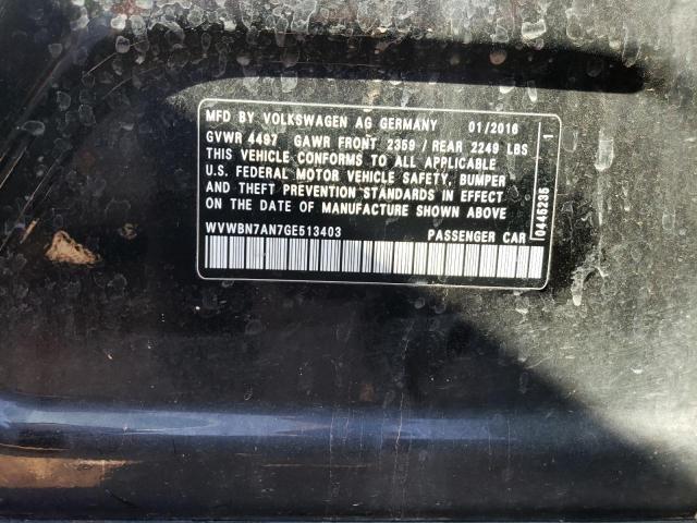 WVWBN7AN7GE513403 - 2016 VOLKSWAGEN CC BASE BLACK photo 13