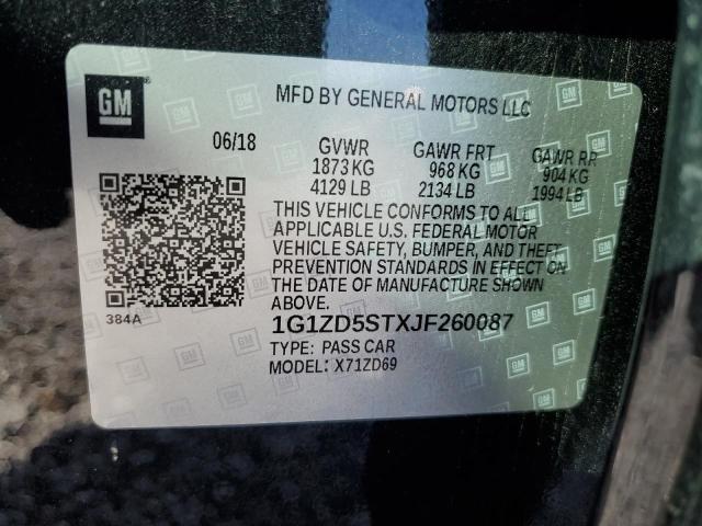 1G1ZD5STXJF260087 - 2018 CHEVROLET MALIBU LT Սև լուսանկար 12