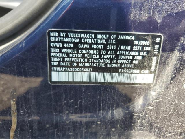 1VWAP7A30DC054837 - 2013 VOLKSWAGEN PASSAT S BLUE photo 12