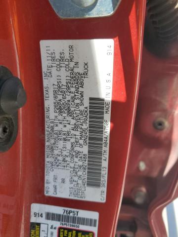 5TFLU4EN1CX027488 - 2012 TOYOTA TACOMA DOUBLE CAB RED photo 13