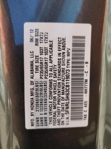 5FNRL5H63CB119073 - 2012 HONDA ODYSSEY EXL გრაფიტი ფოტო 13